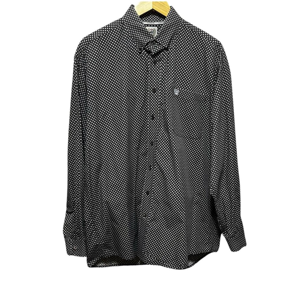 Cinch Mens Black Purple Dot Print Western Button Up Shirt L Rodeo Ranch Cowboy